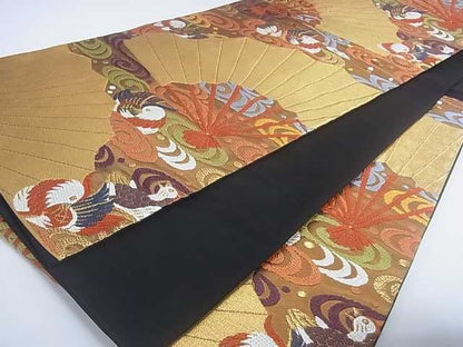 平和屋着物■六通柄袋帯 唐織 流水鴛鴦扇文 金糸 逸品 ar4852