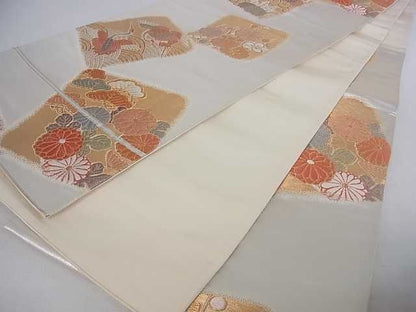 平和屋着物■六通柄袋帯 唐織 色紙立浪飛鶴花文 金銀糸 逸品 ar5267