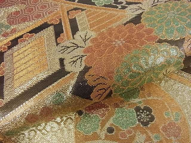 平和屋着物■佐賀錦 六通柄袋帯 風景扇吉祥花文 金糸 逸品 ar5272
