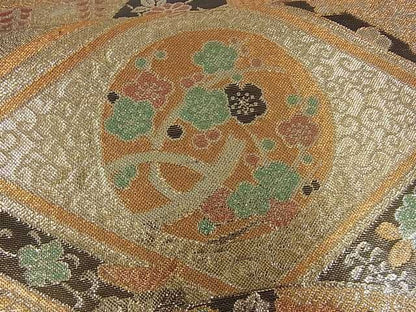 平和屋着物■佐賀錦 六通柄袋帯 風景扇吉祥花文 金糸 逸品 ar5272