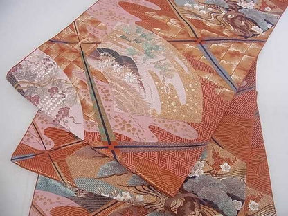 平和屋着物■六通柄袋帯 九百錦 聖風雅扇文 金糸 逸品 ar5275