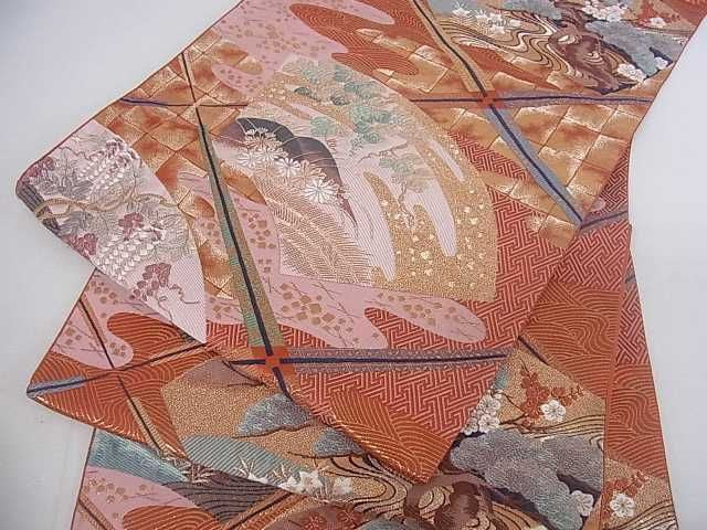 平和屋着物■六通柄袋帯 九百錦 聖風雅扇文 金糸 逸品 ar5275
