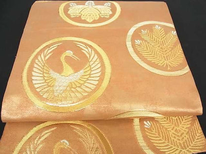 平和屋着物■六通柄袋帯　吉祥鶴丸文　金糸　逸品　az3545