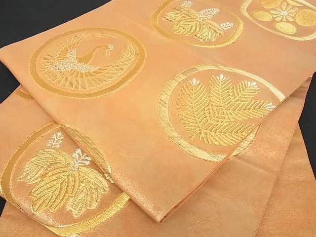 平和屋着物■六通柄袋帯　吉祥鶴丸文　金糸　逸品　az3545