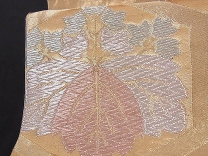 平和屋着物■六通柄袋帯　亀甲草花文　桐　金銀糸　正絹　逸品　A-az4079