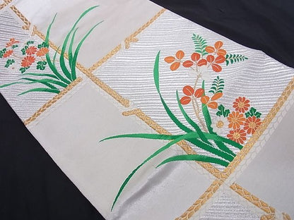 平和屋着物■六通柄袋帯 唐織 草花文 金銀糸 正絹 逸品 A-az4833