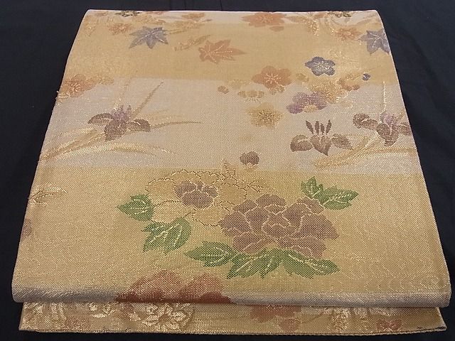 平和屋着物■佐賀錦 六通柄袋帯 草花文 金糸 正絹 逸品 A-az4843