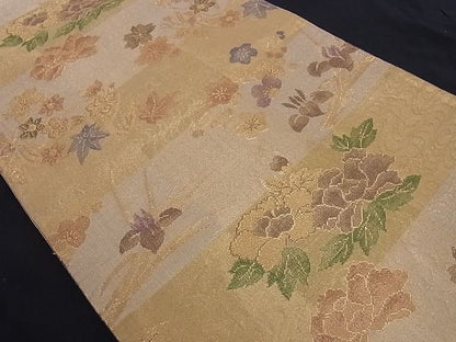 平和屋着物■佐賀錦 六通柄袋帯 草花文 金糸 正絹 逸品 A-az4843