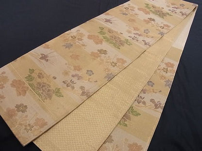 平和屋着物■佐賀錦 六通柄袋帯 草花文 金糸 正絹 逸品 A-az4843