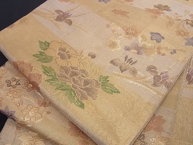 平和屋着物■佐賀錦 六通柄袋帯 草花文 金糸 正絹 逸品 A-az4843