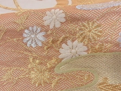 平和屋着物■六通柄袋帯 唐織 扇面花文 金銀糸 正絹 逸品 A-az4847