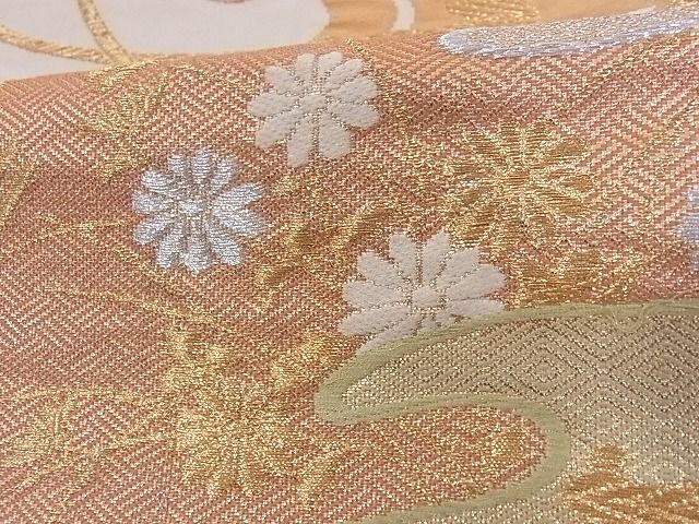 平和屋着物■六通柄袋帯 唐織 扇面花文 金銀糸 正絹 逸品 A-az4847
