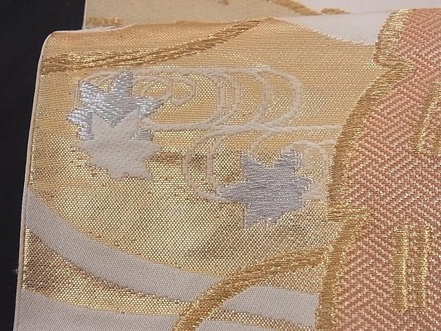 平和屋着物■六通柄袋帯 唐織 扇面花文 金銀糸 正絹 逸品 A-az4847
