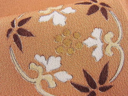 平和屋本店■極上　銀座　志ま亀　小紋　手描き　更紗花丸文　赤朽葉色地　畳紙付き　逸品　未使用　BAAA3144zb4 - 平和屋