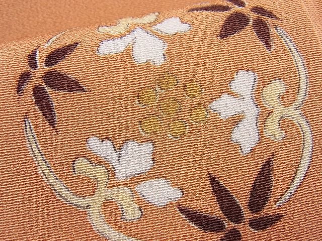 平和屋本店■極上　銀座　志ま亀　小紋　手描き　更紗花丸文　赤朽葉色地　畳紙付き　逸品　未使用　BAAA3144zb4 - 平和屋