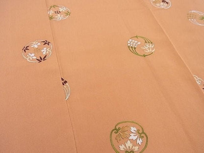 平和屋本店■極上　銀座　志ま亀　小紋　手描き　更紗花丸文　赤朽葉色地　畳紙付き　逸品　未使用　BAAA3144zb4 - 平和屋