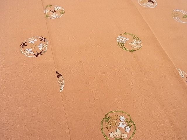 平和屋本店■極上　銀座　志ま亀　小紋　手描き　更紗花丸文　赤朽葉色地　畳紙付き　逸品　未使用　BAAA3144zb4 - 平和屋