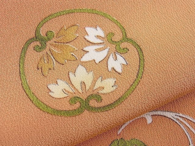 平和屋本店■極上　銀座　志ま亀　小紋　手描き　更紗花丸文　赤朽葉色地　畳紙付き　逸品　未使用　BAAA3144zb4 - 平和屋