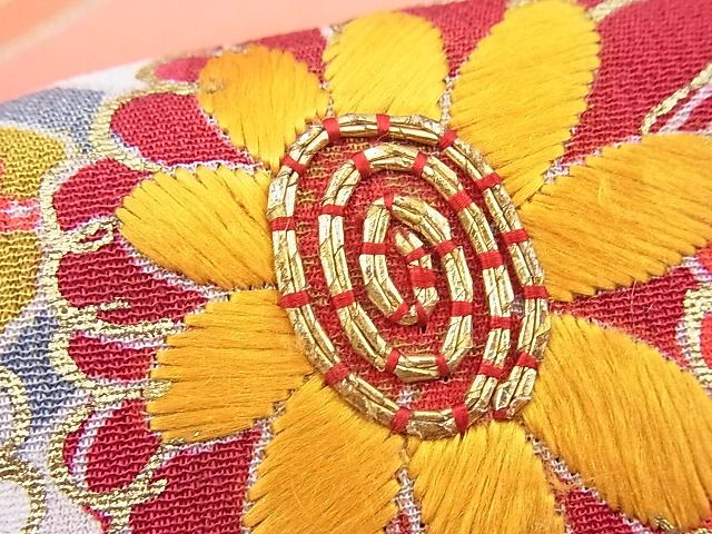 平和屋本店■極上　アンティーク　大正ロマン　振袖　駒刺繍　檜扇鳳凰吉祥花文　金彩　逸品　BAAA3179zb4 - 平和屋
