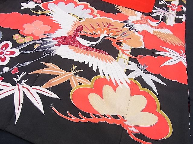 平和屋本店■極上　アンティーク　大正ロマン　振袖　駒刺繍　檜扇鳳凰吉祥花文　金彩　逸品　BAAA3179zb4 - 平和屋