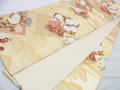平和屋着物◎六通柄袋帯 唐織 色紙重ね花文 金糸 逸品 BAAF5305th