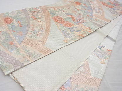 平和屋着物◎佐賀錦 六通柄袋帯 扇面御所車花文 金銀糸 逸品 BAAF5343th