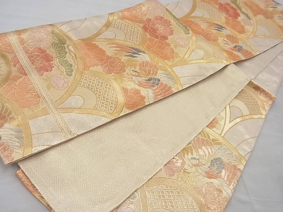 平和屋着物◎佐賀錦 六通柄袋帯 花鳥青海波 金糸 逸品 BAAF5348th