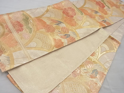平和屋着物◎佐賀錦 六通柄袋帯 花鳥青海波 金糸 逸品 BAAF5348th
