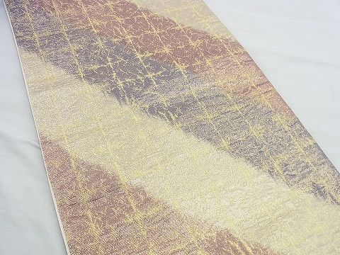 平和屋着物◎全通柄袋帯 格子柄 金糸 逸品 BAAH2893jm