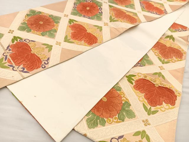 平和屋着物◎六通柄袋帯 唐織 菱天井桐菊文 金糸 正絹 逸品 BAAI6792di