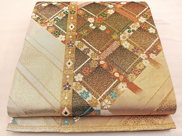 平和屋着物◎六通柄袋帯 菱天井間道 金糸 逸品 BAAK0306qt