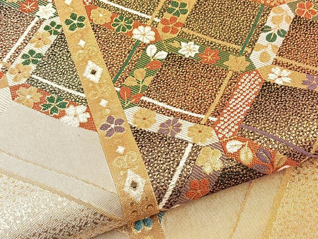 平和屋着物◎六通柄袋帯 菱天井間道 金糸 逸品 BAAK0306qt
