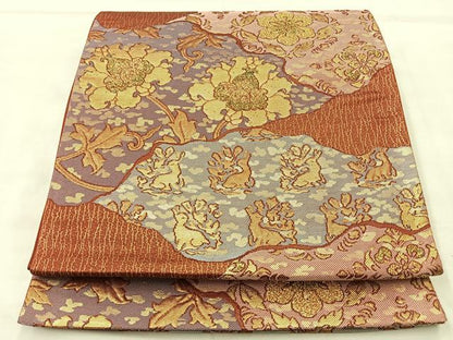 平和屋着物◎西陣 六通柄袋帯 ふくれ織 道長名物裂 金糸 正絹 逸品 BAAK0616if