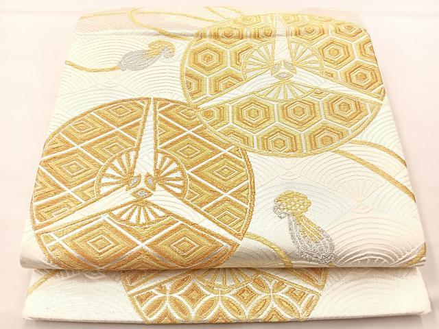 平和屋着物◎六通柄袋帯 扇面丸文 金銀糸 正絹 逸品 BAAK0621if