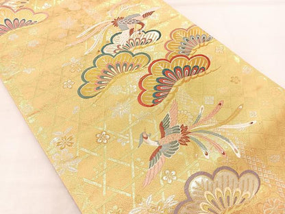 平和屋着物◎六通柄袋帯 唐織 慶松鳳凰文 金銀糸 正絹 逸品 BAAK0626if