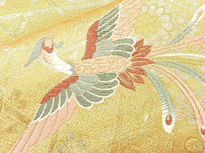 平和屋着物◎六通柄袋帯 唐織 慶松鳳凰文 金銀糸 正絹 逸品 BAAK0626if