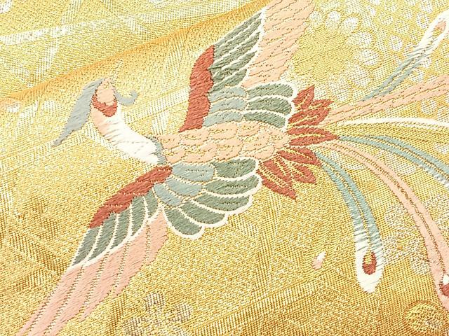 平和屋着物◎六通柄袋帯 唐織 慶松鳳凰文 金銀糸 正絹 逸品 BAAK0626if