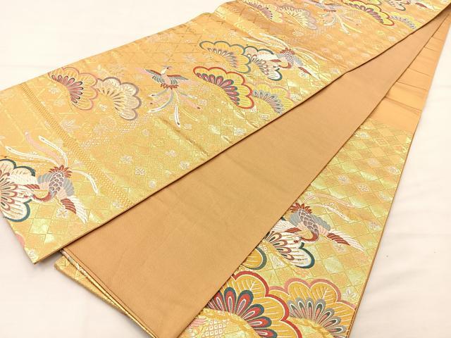 平和屋着物◎六通柄袋帯 唐織 慶松鳳凰文 金銀糸 正絹 逸品 BAAK0626if