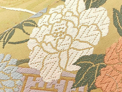 平和屋着物◎六通柄袋帯 唐織 流水扇面秋草文 金糸 正絹 逸品 BAAK0629if