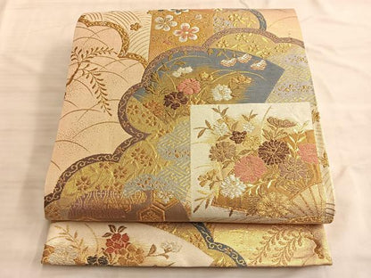 平和屋着物◎六通柄袋帯 唐織 裂取王朝華文 金糸 正絹 逸品 BAAK1025du