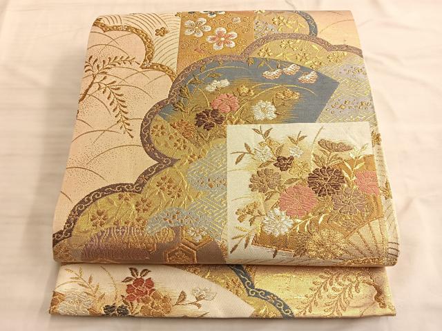 平和屋着物◎六通柄袋帯 唐織 裂取王朝華文 金糸 正絹 逸品 BAAK1025du