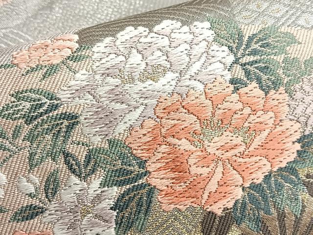 平和屋着物◎六通柄袋帯 唐織 流水地紙花車文 金銀糸 正絹 逸品 BAAK1033du