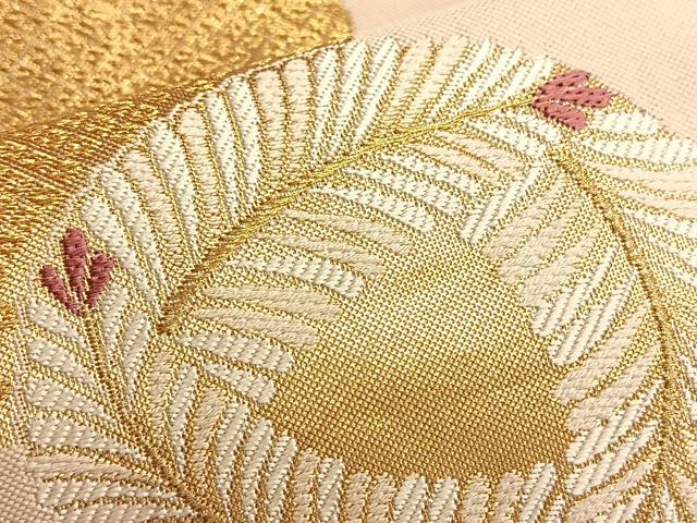 平和屋着物◎六通柄袋帯 雪芝若松葉丸文 金糸 正絹 逸品 BAAK1037du