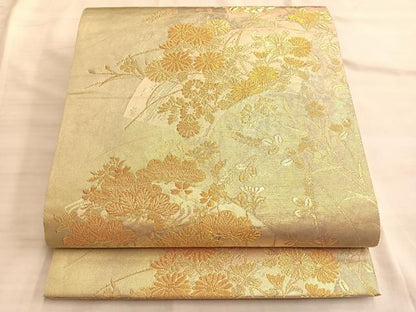 平和屋着物◎六通柄袋帯 琳派扇面秋草文 金糸 正絹 逸品 BAAK1042du