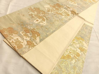 平和屋着物◎六通柄袋帯 琳派扇面秋草文 金糸 正絹 逸品 BAAK1042du