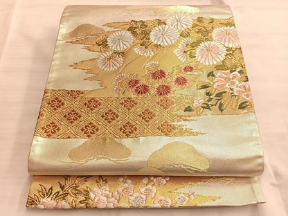 平和屋着物◎六通柄袋帯 唐織 あきくさもん 金糸 正絹 逸品 BAAK1048du