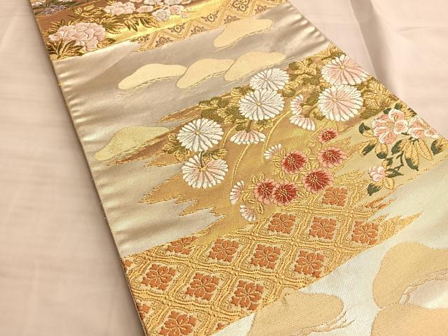 平和屋着物◎六通柄袋帯 唐織 あきくさもん 金糸 正絹 逸品 BAAK1048du