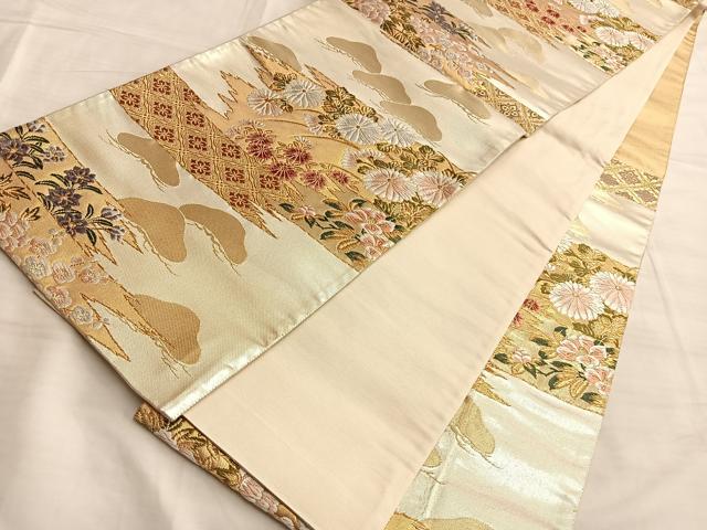平和屋着物◎六通柄袋帯 唐織 あきくさもん 金糸 正絹 逸品 BAAK1048du