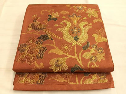 平和屋着物◎六通柄袋帯 唐織 鳳凰花唐草文 金糸 正絹 逸品 BAAK1055du