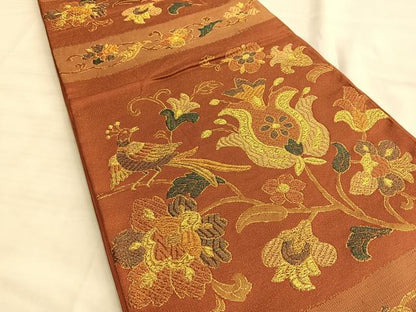 平和屋着物◎六通柄袋帯 唐織 鳳凰花唐草文 金糸 正絹 逸品 BAAK1055du